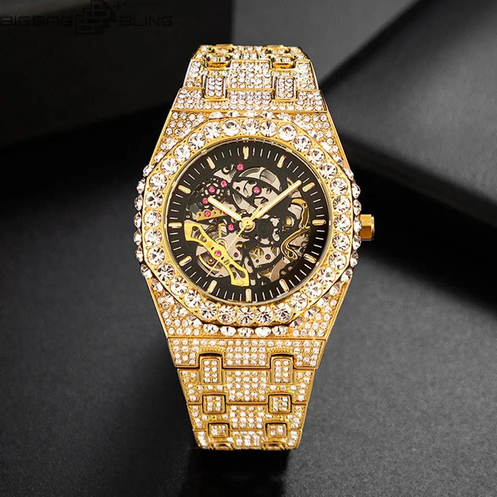 Iced Out Mechanical hollowing out Watch BigBagBling