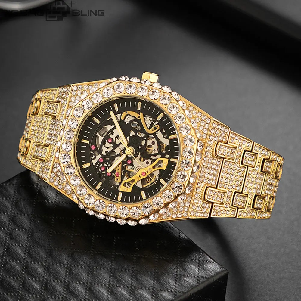 Iced Out Mechanical hollowing out Watch BigBagBling
