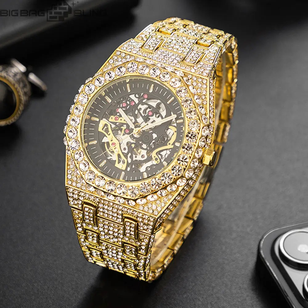 Iced Out Mechanical hollowing out Watch BigBagBling