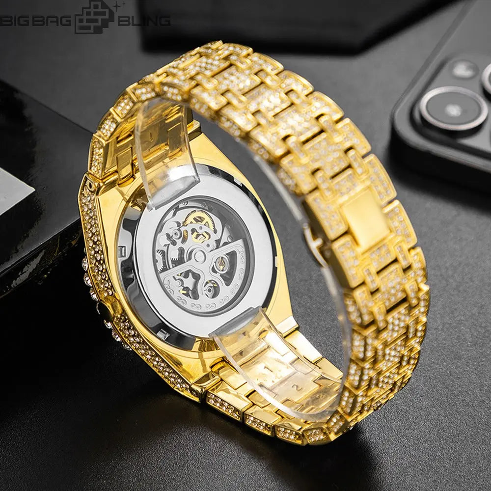 Iced Out Mechanical hollowing out Watch BigBagBling
