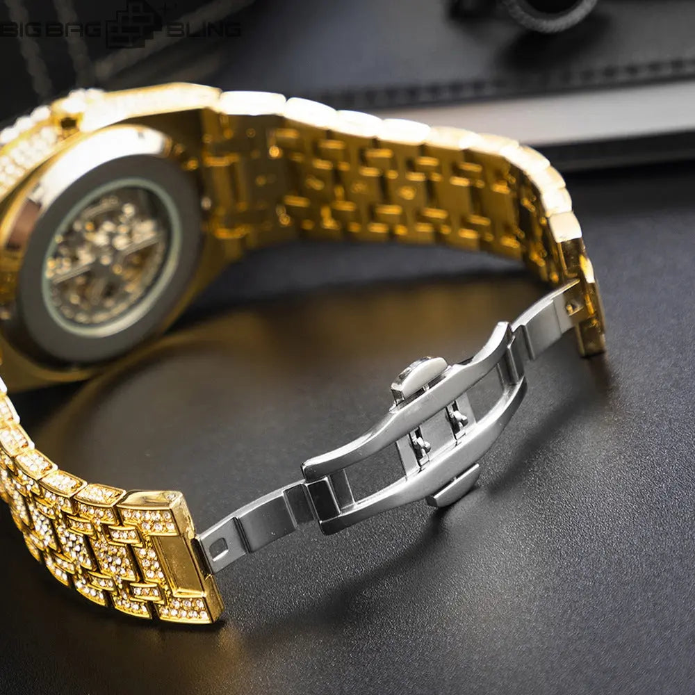 Iced Out Mechanical hollowing out Watch BigBagBling