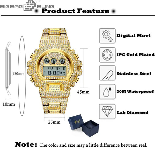 Iced Out Multifunctional Digital Quartz Watch BigBagBling
