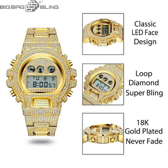 Iced Out Multifunctional Digital Quartz Watch BigBagBling