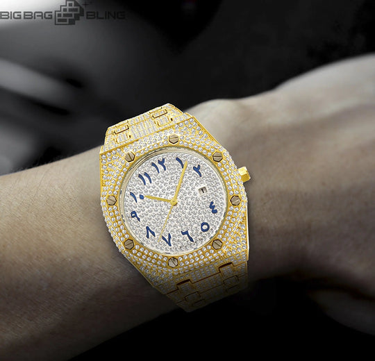 Iced Out Number Dial With Calendar Quartz Watch BigBagBling
