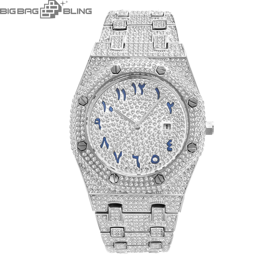 Iced Out Number Dial With Calendar Quartz Watch BigBagBling