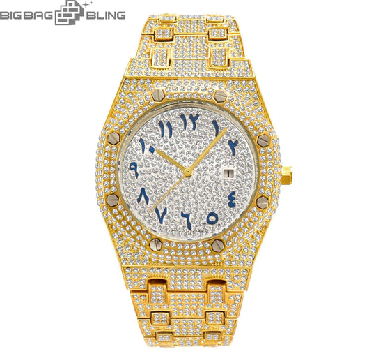 Iced Out Number Dial With Calendar Quartz Watch BigBagBling