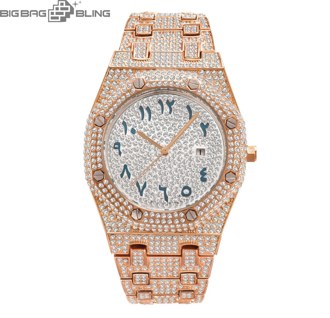 Iced Out Number Dial With Calendar Quartz Watch BigBagBling