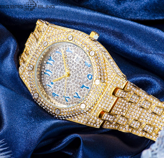 Iced Out Number Dial With Calendar Quartz Watch BigBagBling