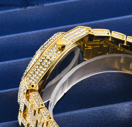 Iced Out Number Dial With Calendar Quartz Watch BigBagBling