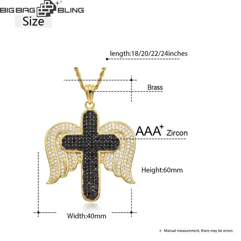 Iced Out Angle Wing Cross Pendant BigBagBling