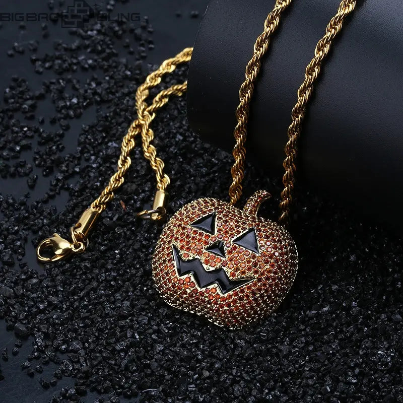 Iced Out Pumpkin Head Pendant BigBagBling