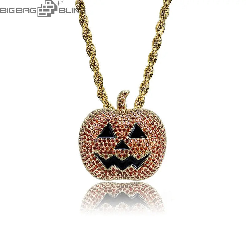 Iced Out Pumpkin Head Pendant BigBagBling