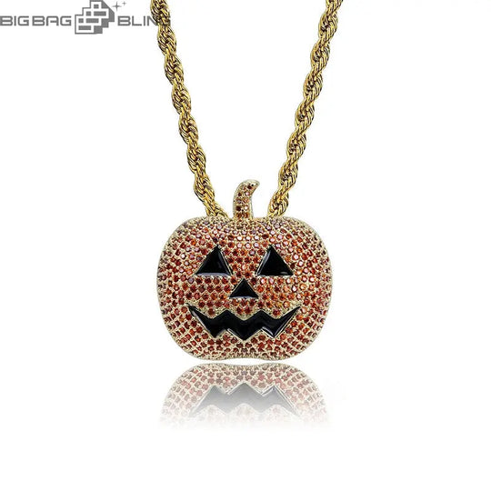 Iced Out Pumpkin Head Pendant BigBagBling