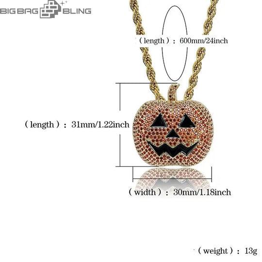 Iced Out Pumpkin Head Pendant BigBagBling