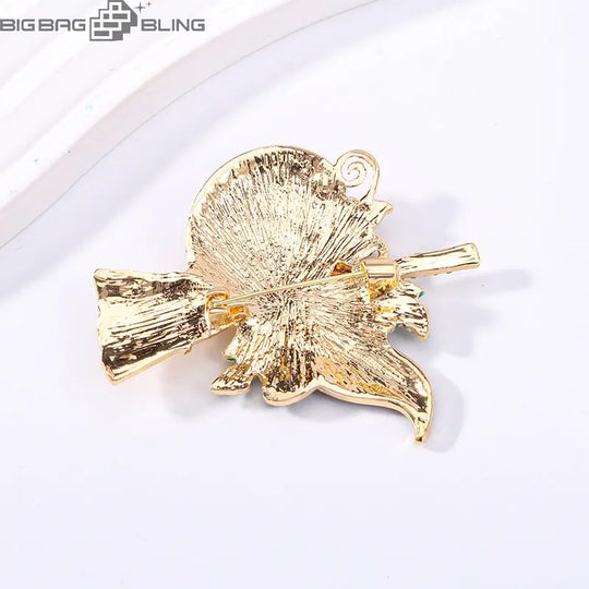 Iced Out Pumpkin Witch Brooch BigBagBling