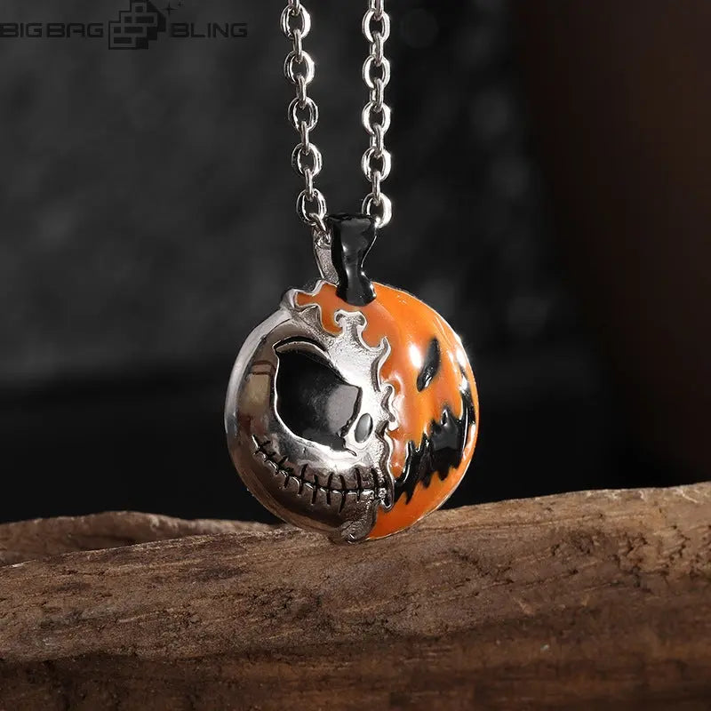 Iced Out Pumpkin skull Pendant BigBagBling