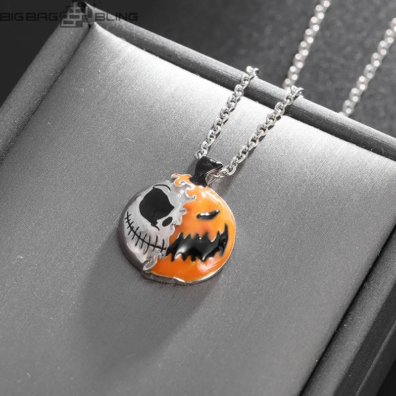 Iced Out Pumpkin skull Pendant BigBagBling