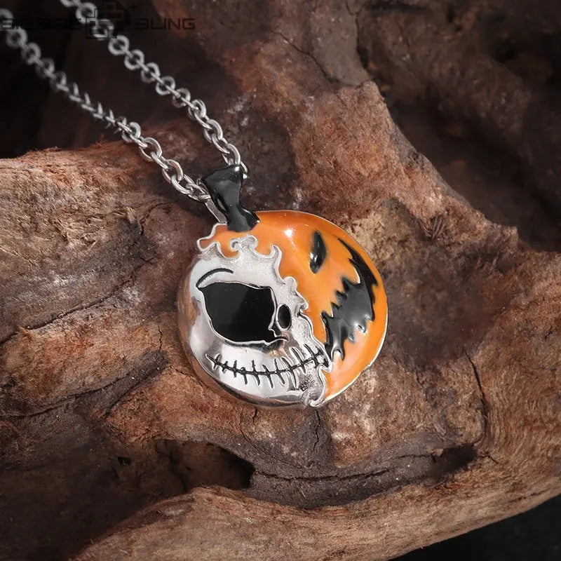 Iced Out Pumpkin skull Pendant BigBagBling