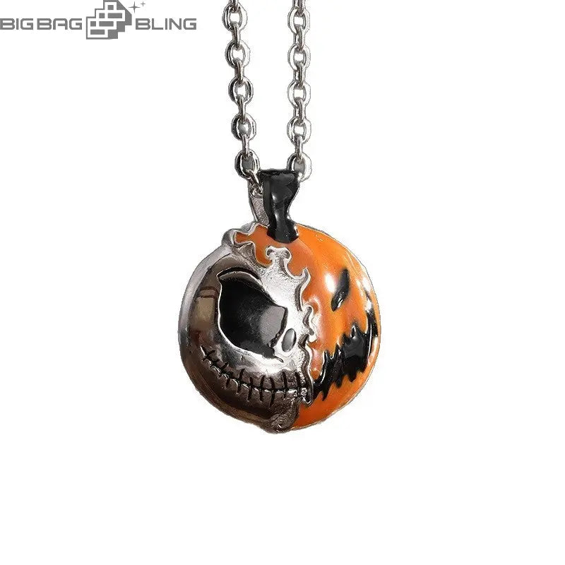 Iced Out Pumpkin skull Pendant BigBagBling