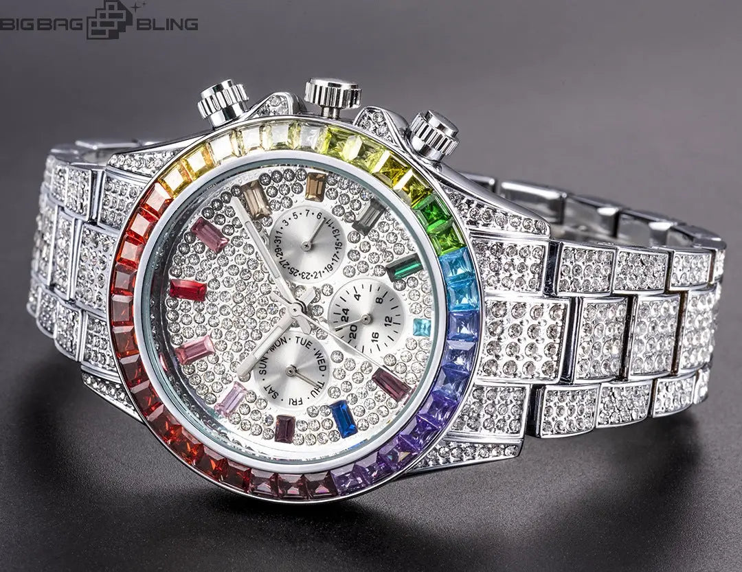 Iced Out Rainbow Chrono Watch BigBagBling