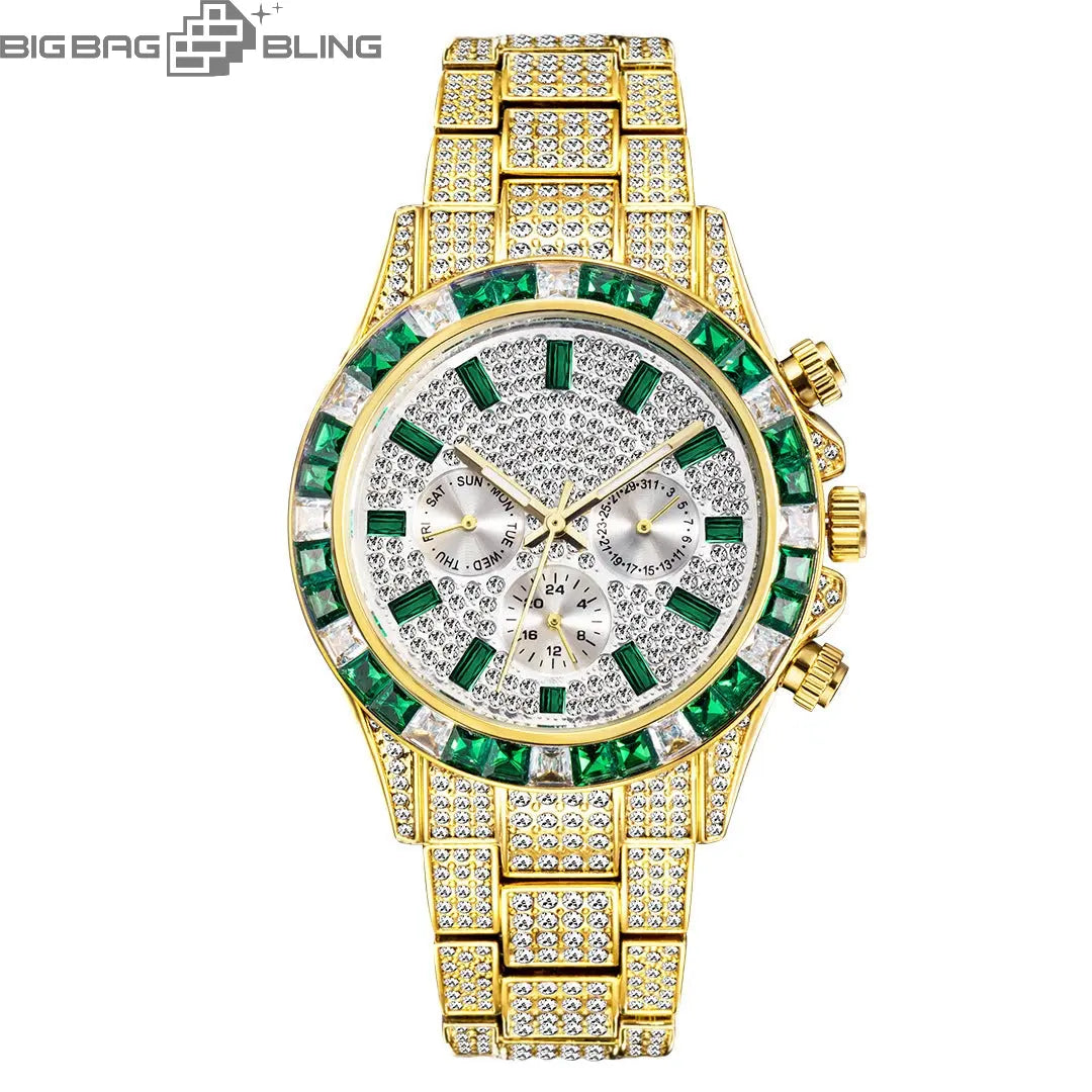 Iced Out Rainbow Chrono Watch BigBagBling