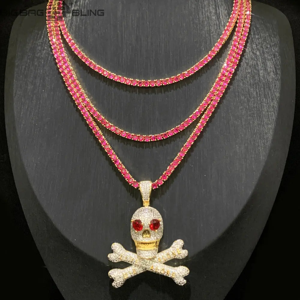 Iced Out Red Skull Pendant BigBagBling