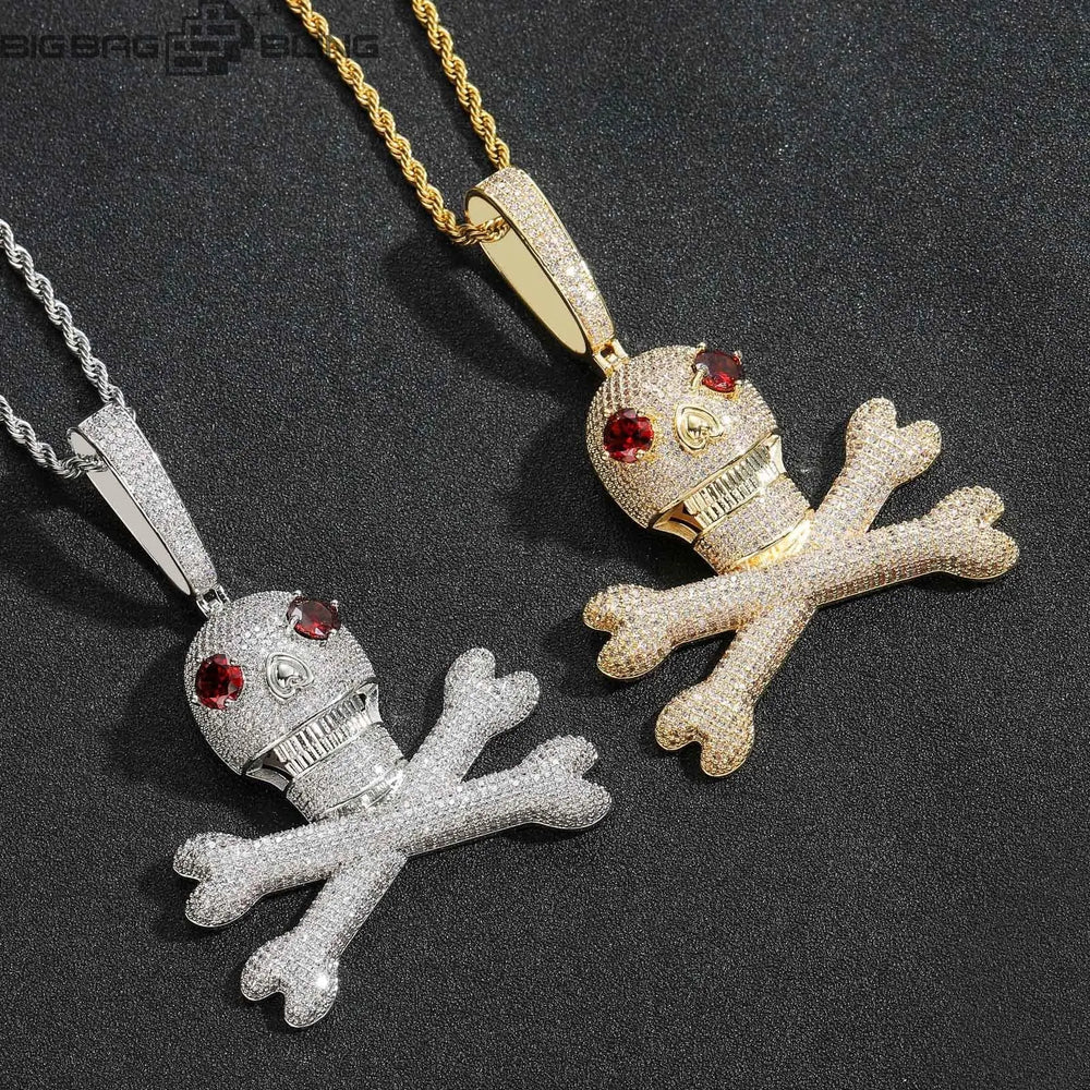Iced Out Red Skull Pendant BigBagBling
