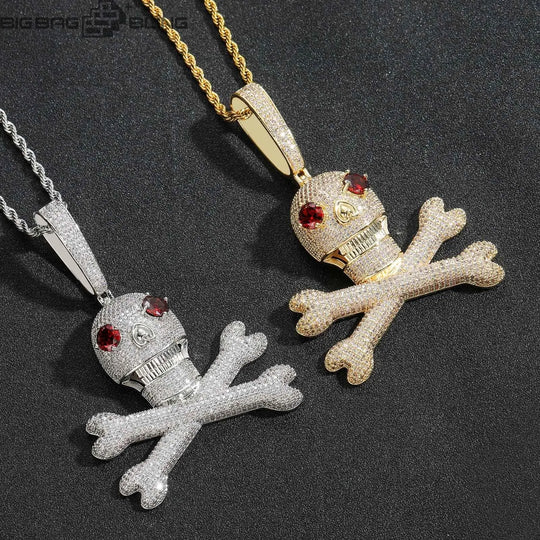 Iced Out Red Skull Pendant BigBagBling