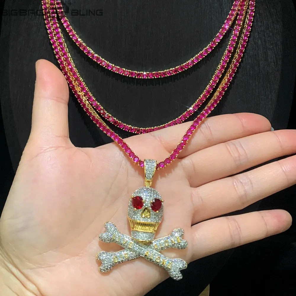 Iced Out Red Skull Pendant BigBagBling