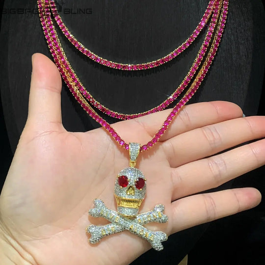 Iced Out Red Skull Pendant BigBagBling