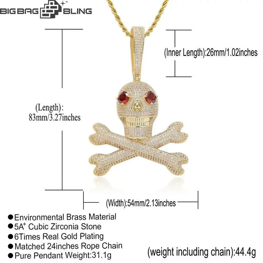 Iced Out Red Skull Pendant BigBagBling