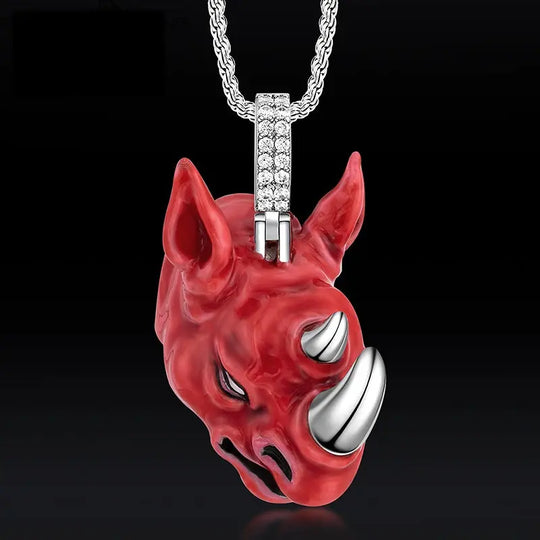Iced Out Rhino Cloisonné Enamel Pendant BigBagBling