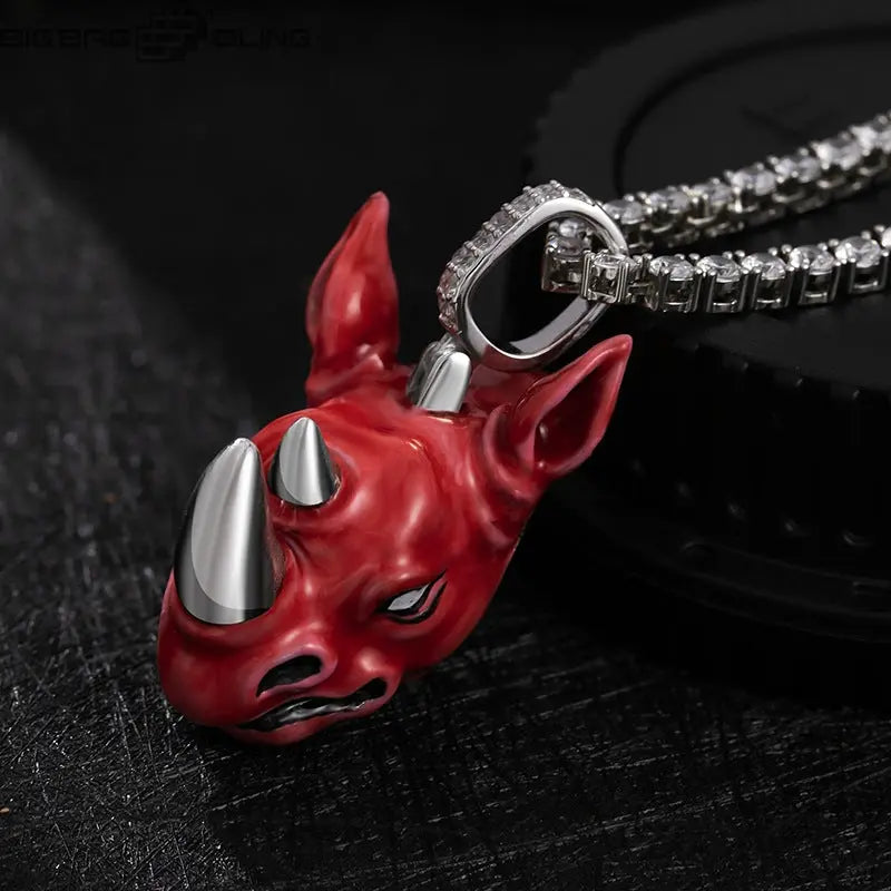 Iced Out Rhino Cloisonné Enamel Pendant BigBagBling