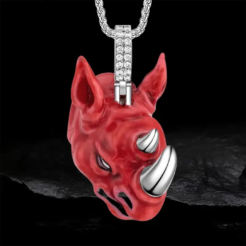 Iced Out Rhino Cloisonné Enamel Pendant BigBagBling