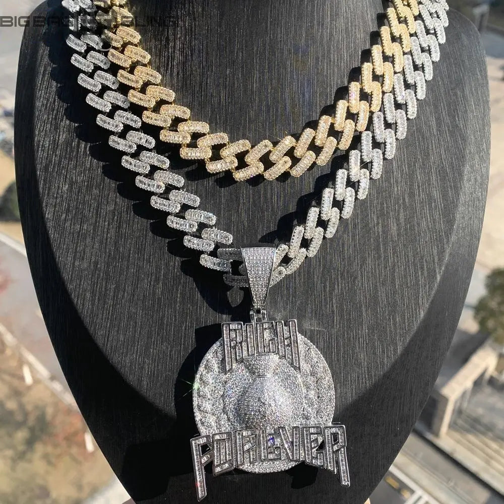 Iced Out Rich Forever Letter Pendant BigBagBling