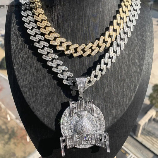 Iced Out Rich Forever Letter Pendant BigBagBling