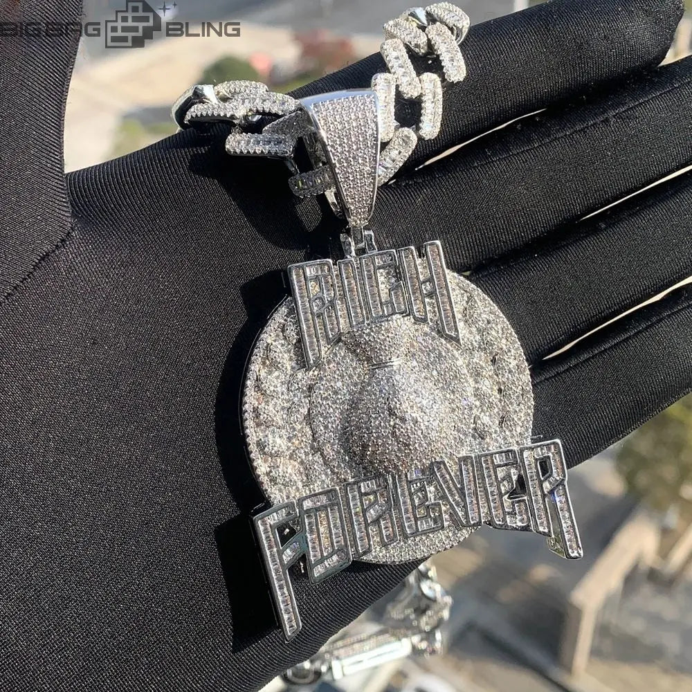 Iced Out Rich Forever Letter Pendant BigBagBling