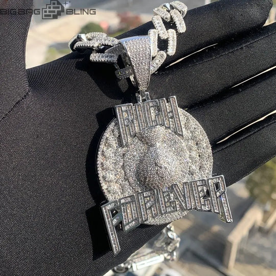 Iced Out Rich Forever Letter Pendant BigBagBling