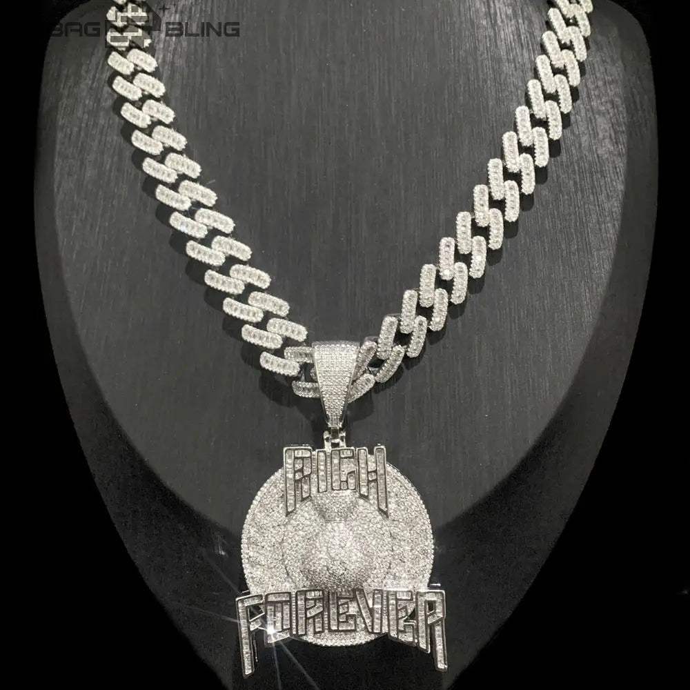 Iced Out Rich Forever Letter Pendant BigBagBling