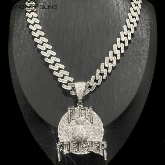 Iced Out Rich Forever Letter Pendant BigBagBling