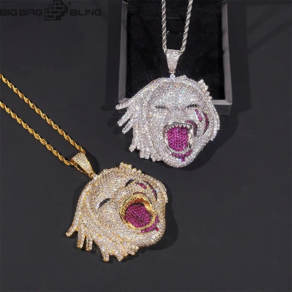 Iced Out Roaring Clown Pendant BigBagBling