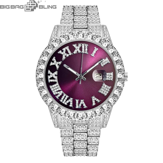 Iced Out Roman Quartz Watch in White Gold BigBagBling