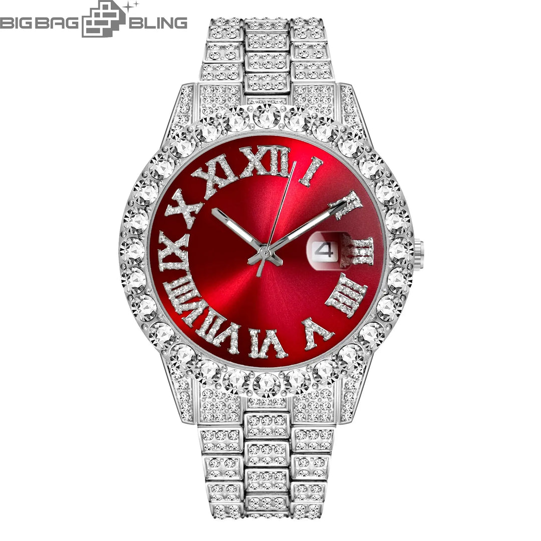Iced Out Roman Quartz Watch in White Gold BigBagBling