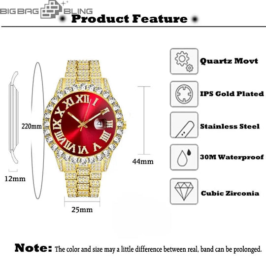 Iced Out Roman Quartz Watch in White Gold BigBagBling
