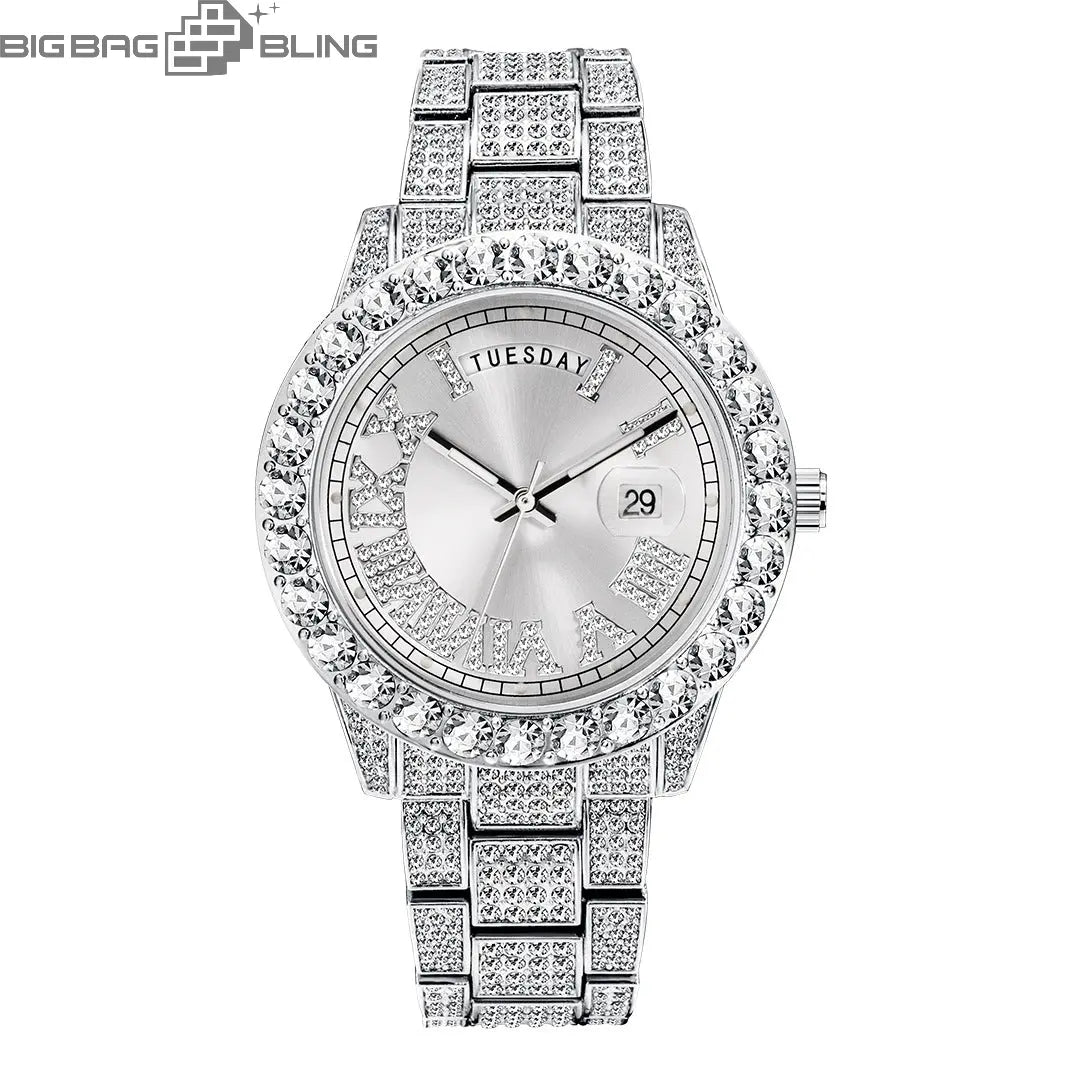Iced Out Rome Dial With Calendar Quartz Watch BigBagBling