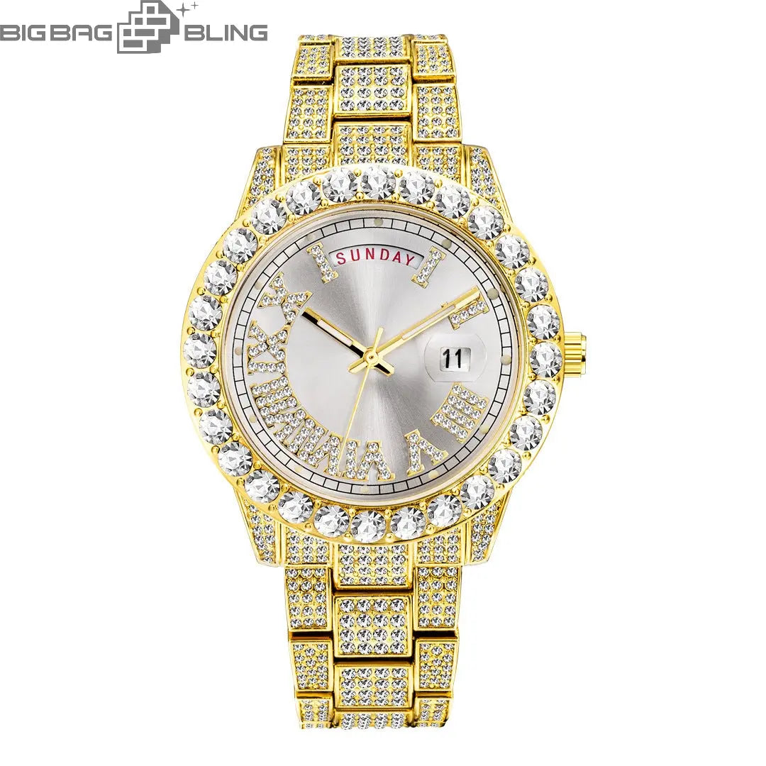 Iced Out Rome Dial With Calendar Quartz Watch BigBagBling