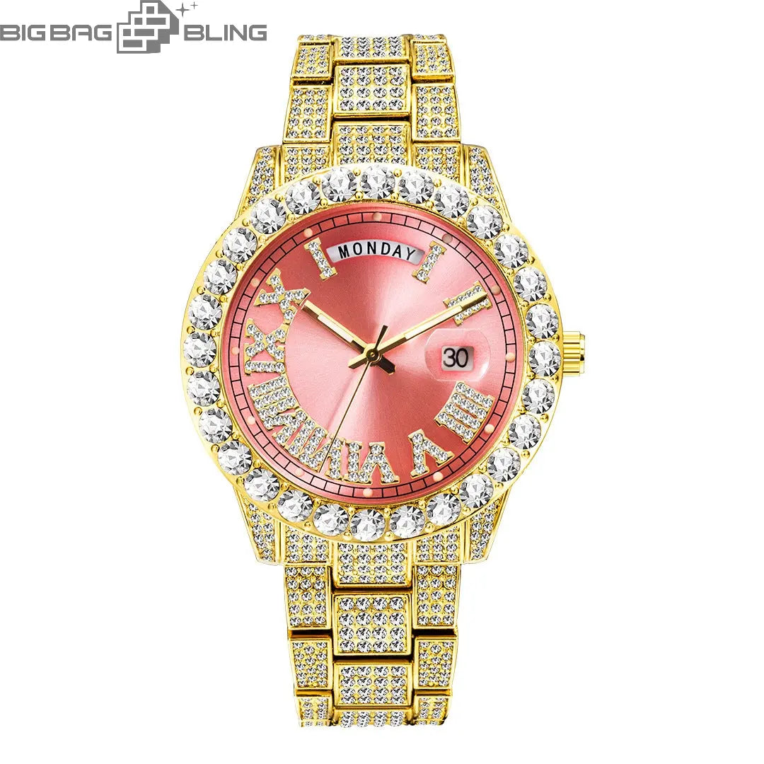 Iced Out Rome Dial With Calendar Quartz Watch BigBagBling