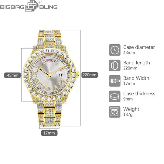 Iced Out Rome Dial With Calendar Quartz Watch BigBagBling
