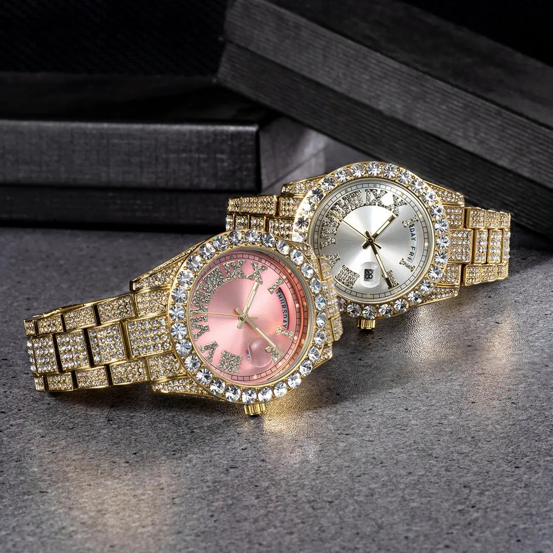 Iced Out Rome Dial With Calendar Quartz Watch BigBagBling