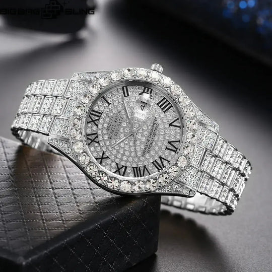 Iced Out Round Calendar Quartz Watch BigBagBling